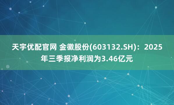 天宇优配官网 金徽股份(603132.SH):2025年三季报净利润为3.46亿元